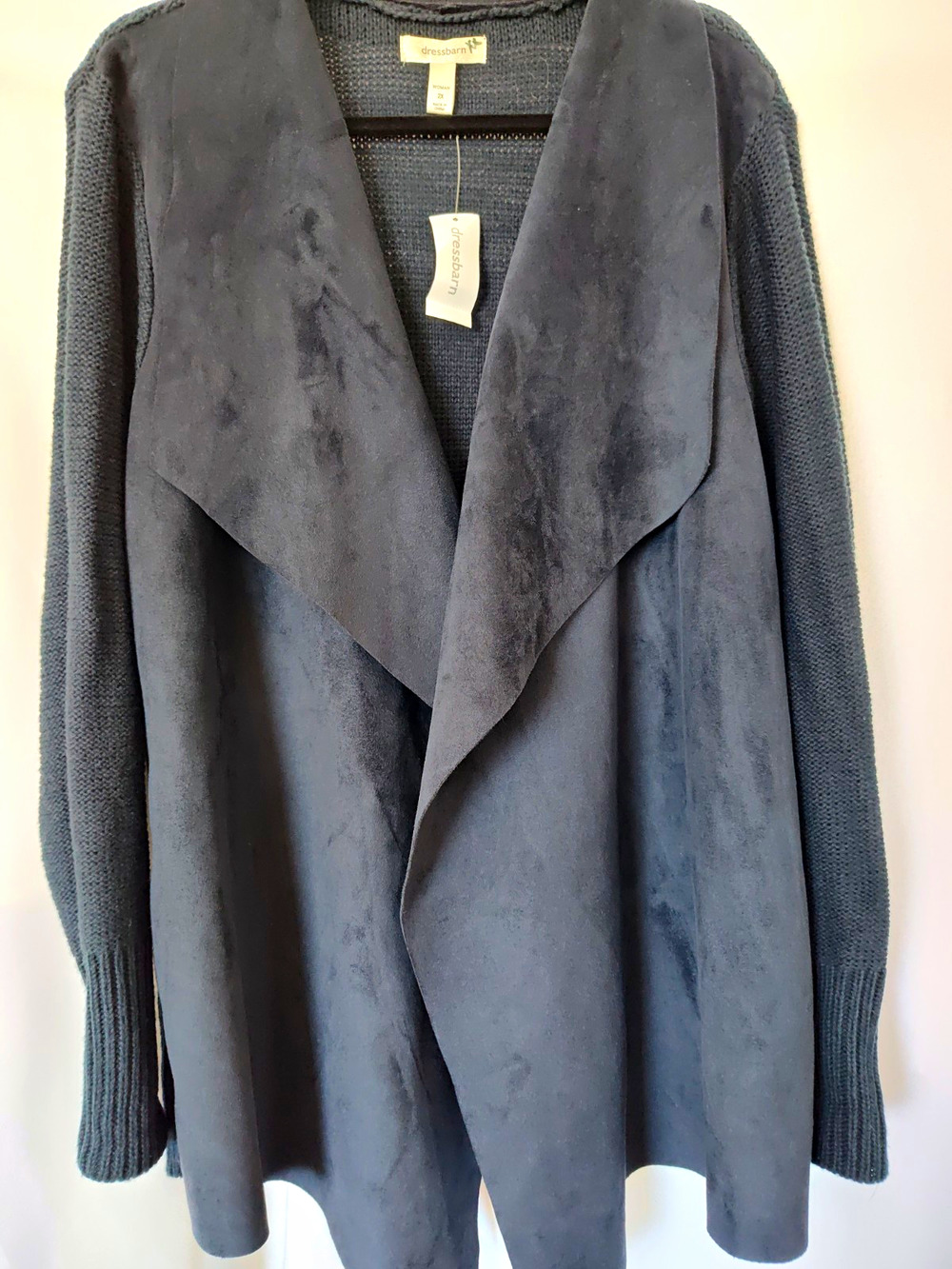 dressbarn Blue Solid Knit Open Front Draped Cardigan Sweater Women Plus 2X